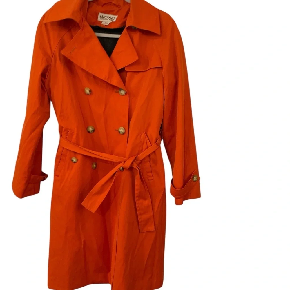 Michael Kors Vibrant Poppy Orange Trench Coat with detachable  wool lining XS